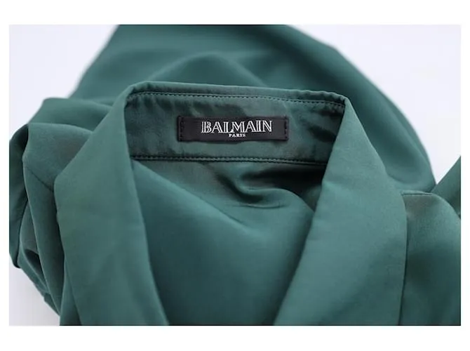 Camisa con botones Balmain en seda verde Verde oliva 