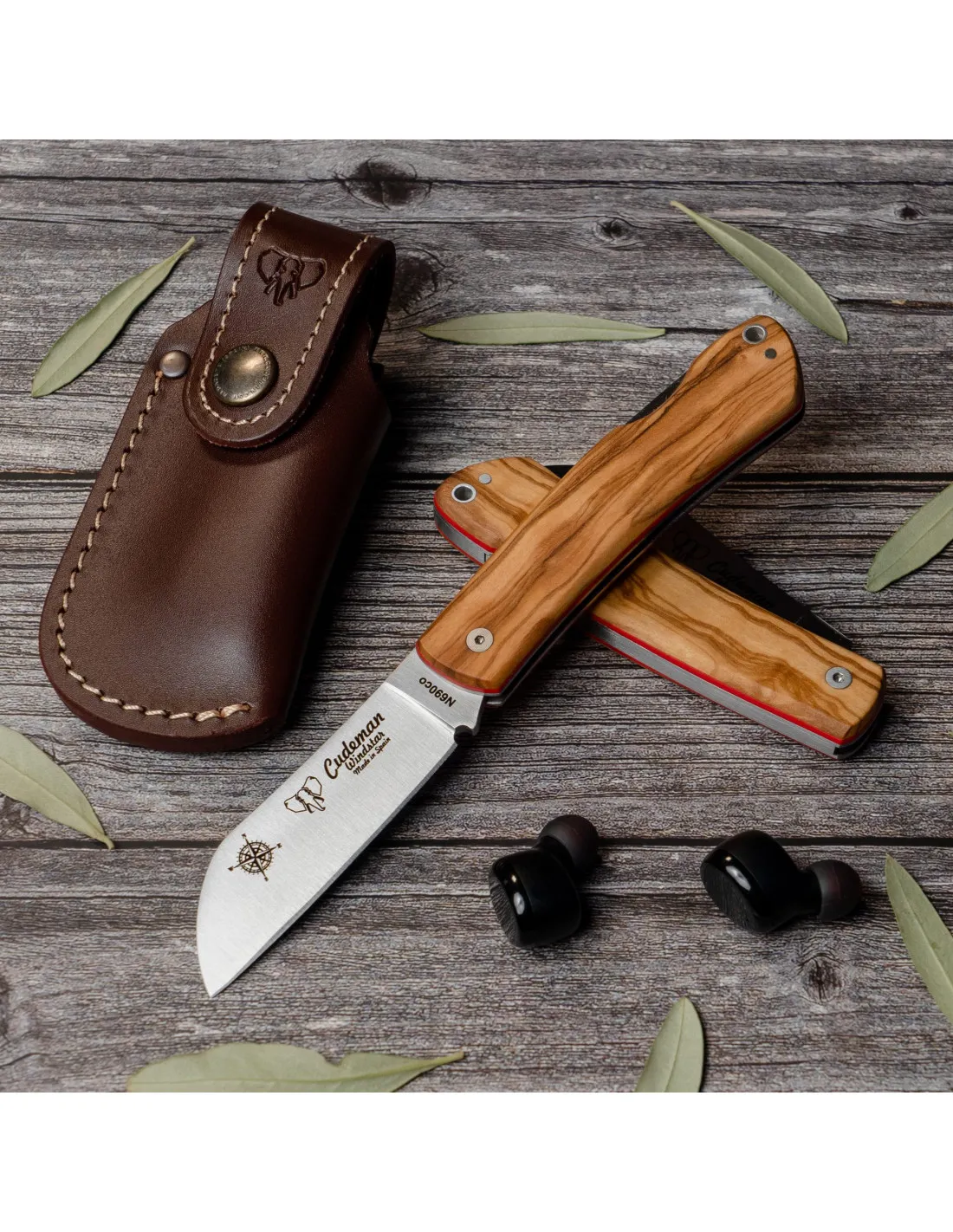 Navaja de caza Windstar, mango olivo natural satinado (con funda)