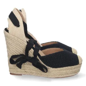 Sandalias de cuña alta para mujeres, sandalias negras, alpargatas negras, Sandalias planas de verano