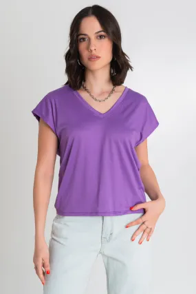 Top oversized cuello v manga corta